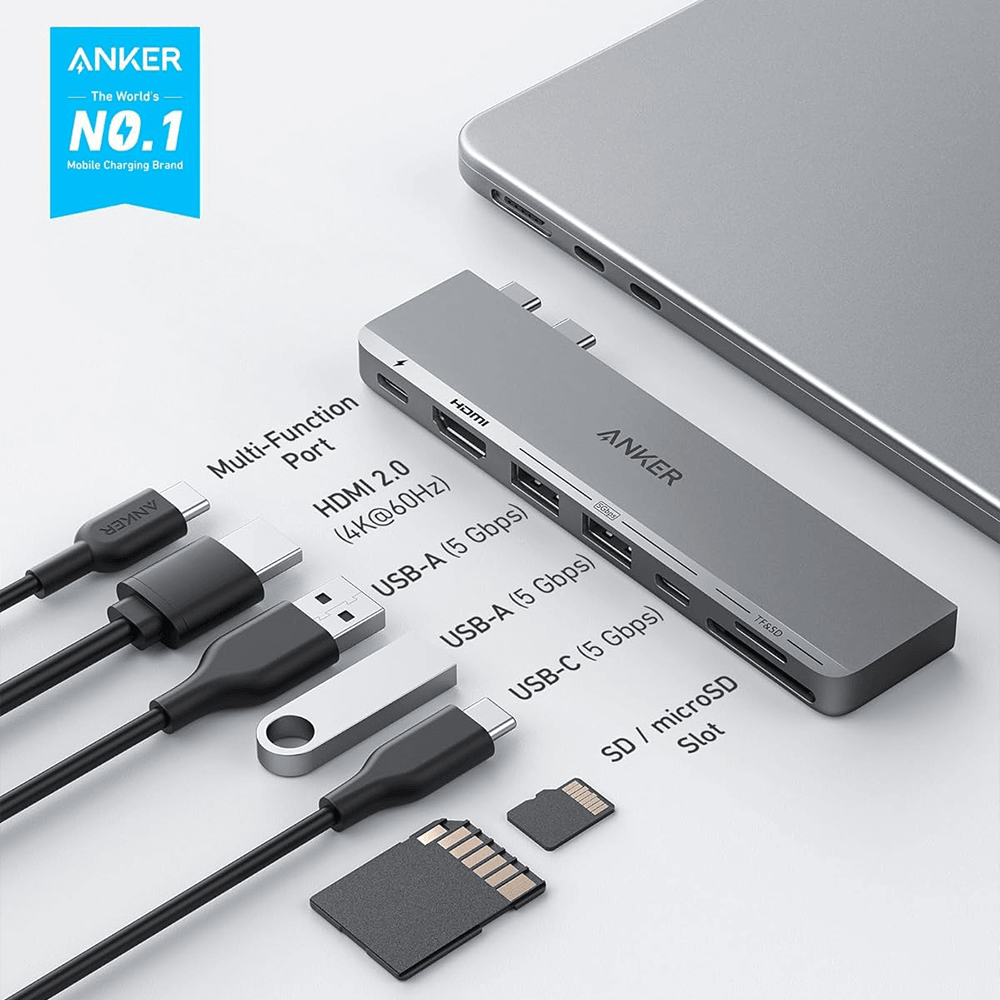 Multipuerto para MackBook Anker 547 USB-C (7-in-2) Gris